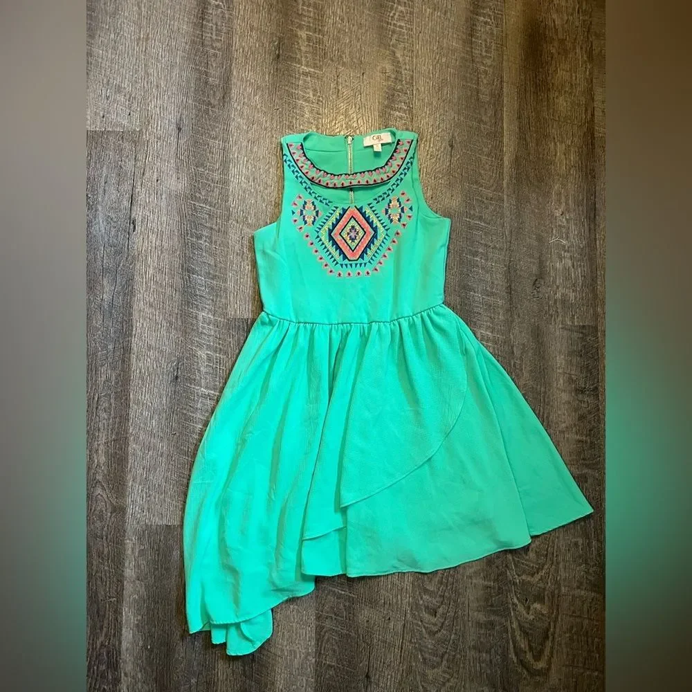 GB Girls Size 8 Dress Turquoise Boho Embroidered Colorful Boutique